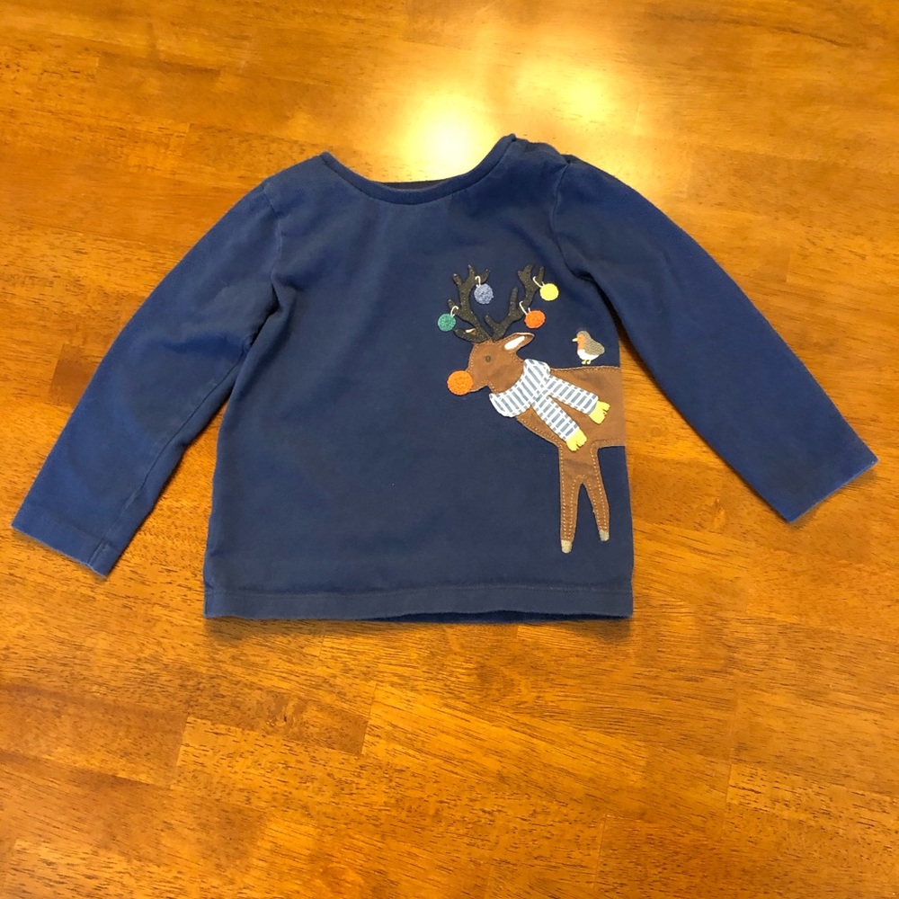 Baby Boden Reindeer Appliqué Long Sleeve Shirt